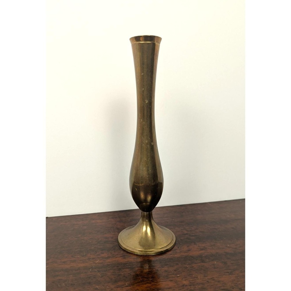 Vintage Solid Brass Bud Vase Trumpet Style Gold Decor Made in India 7in - Picture 1 of 5